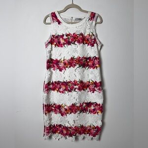 Patrizia Luca Sz M White Floral Cutout Lace Shift Sleeveless Dress Feminine